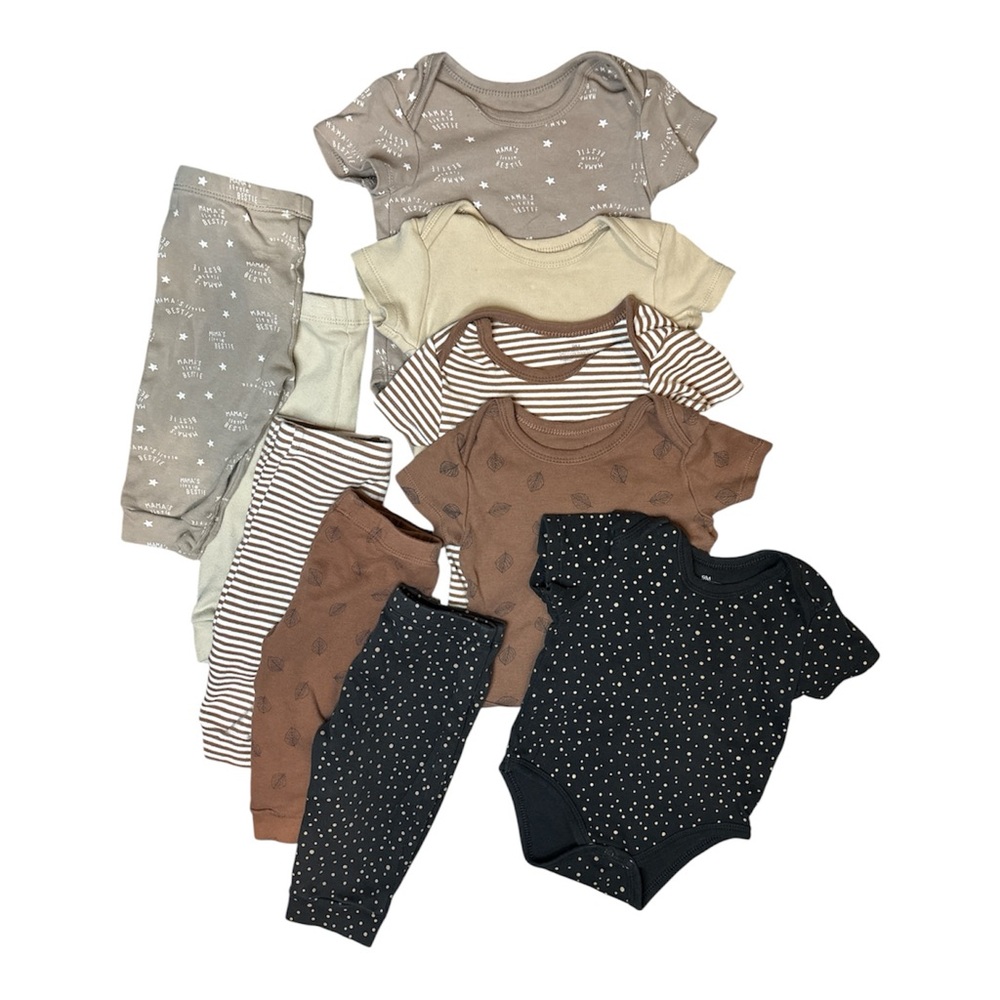 Baby Boys Bodysuit and Pants Set in Neutral Tones Bundle Lot of 5